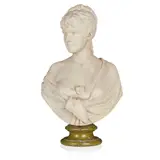 Salvatore Albano, WHITE MARBLE BUST OF A YOUNG LADY, on a green marble socle