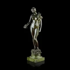 F. W. Pomeroy, WOMAN WITH A SNAKE AND LILIES, bronze, greenish brown patina