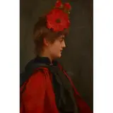 Hubert von Herkomer, LADY WITH RED HEAD-FLOWER ARRANGEMENT, oil on canvas