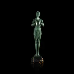 THE FLUTE PLAYER by Max Le Verrier, bronze, green patina, sold Jan 2025