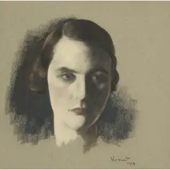Jacob Kramer, HEAD OF A WOMAN, 1934, chalk pastel on grey paper