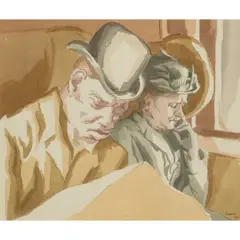 Therese Lessore, IN A RAILWAY CARRIAGE, 1921, watercolour on paper