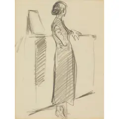 William Nicholson, STUDY OF EDIE NICHOLSON AT A MANTLEPIECE, pencil on paper