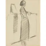 William Nicholson, STUDY OF EDIE NICHOLSON AT A MANTLEPIECE, pencil on paper