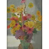 Joan Warburton, STILL LIFE OF FLOWERS, oil on card