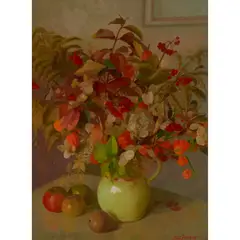 Hubert Arthur Finney, AUTUMN STILL LIFE, c.1950, oil on paper laid on board