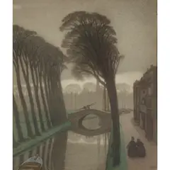 André François, BRIDGE OVER A CANAL, pencil and watercolour on paper