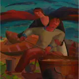 Leon Underwood, FISHING SCENE, oil and canvas