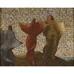 John Armstrong, GROUP OF FIGURES, 1945, tempera on hand-made paper laid on panel