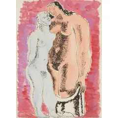 Frank Dobson, STUDY FOR SCULPTURE - TWO NUDES, 1937, pen and ink and gouache on paper