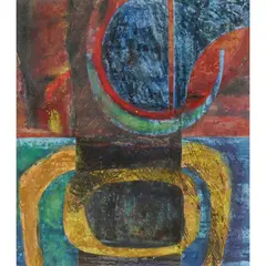 John Piper, STUDY FOR WATSON HOUSE MURALS, ink, crayon, oil, watercolour and gouache with wax resist on paper with collage elements