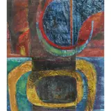 John Piper, STUDY FOR WATSON HOUSE MURALS, ink, crayon, oil, watercolour and gouache with wax resist on paper with collage elements