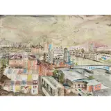 Luke Piper, VIEW EAST OVER LONDON FROM THE PIPER BUILDING, 2002, watercolour, gouache, pastel, charcoal, pencil and ink on Arches cold pressed paper