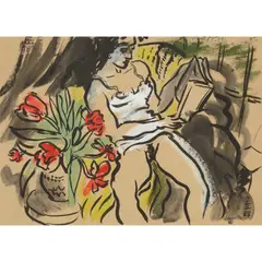 Edward Piper, JACKIE READING, TULIPS, 1988, Indian ink, watercolour and acrylic on paper