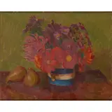 Henry Lamb, DAHLIAS, MICHAELMAS PANSIES AND PEARS, 1933, oil on canvas