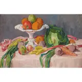 Philip Naviasky, STLL LIFE: VEGETABLES AND FRUIT ON A TABLE, oil on panel