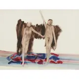 TWO NUDES: MRS FRASER AND JACK SMITH IN THE BUSH by Sidney Nolan, oil on heavy gloss paper, sold Jan 2025