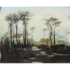 Ffiona Lewis, SCOTS PINES & NEEDLES - HAM CREEK, 2012, oil on board