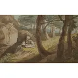 John White Abbott, HERMIT READING, watercolour and ink on paper