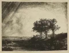 Rembrandt Harmenszoon van Rijn, THE THREE TREES (B., HOLL. 212; NEW HOLL. 214; H. 205), 1643, etching with engraving and drypoint, on laid paper, watermark Foolscap with five-pointed Collar (Hinterding A-a-a), New Hollstein's only state, a brilliant, early impression of this highly important subject, printing very richly and darkly