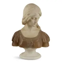 Pietro Bazzanti, BUST OF A YOUNG WOMAN, 19TH CENTURY, white marble and alabaster