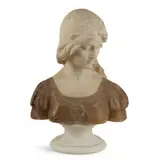 Pietro Bazzanti, BUST OF A YOUNG WOMAN, 19TH CENTURY, white marble and alabaster