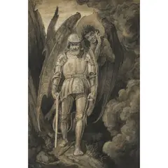 John Duncan, ST. MICHAEL AND THE DEVIL, watercolour grisaille on paper