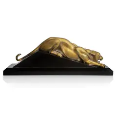 Georges Lavroff, PANTHER FIGURE, patinated bronze, raised on original polished slate plinth