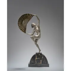 Marcel Bouraine, FAN DANCER, silver and gilt bronze, marble base