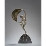 Marcel Bouraine, FAN DANCER, silver and gilt bronze, marble base