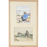Ernest Archibald Taylor, ERNEST ARCHIBALD TAYLOR SKETCHING, charcoal and watercolour, framed, 19cm x 25cm