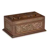Alexander Ritchie, RARE CELTIC REVIVAL COFFER, CIRCA 1920, carved walnut, set with repoussé-decorated copper panels