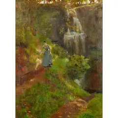 John Lavery, WATERFALL, THE GLEN, oil on canvas