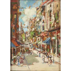 James Kay, A CONTINENTAL STREET SCENE, oil on board