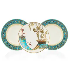 Christopher Dresser, 'CLOISONNE' PLATE, 1873, enamel decoration, printed and stamped MINTONS, 28cm diameter (3)