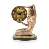 Josef Lorenzl, FIGURAL TIMEPIECE, silvered and cold-painted bronze, onyx clock face and base