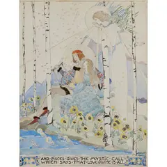 Jessie M. King, 'AND PISCES GIVES THE MYSTIC CALL', pen and ink, watercolour on vellum