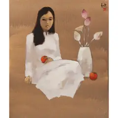 FLOWER GIRL by Nguyen Thanh Binh, Oil on canvas painting, sold Nov 2022