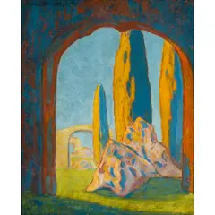 Horace Brodzky, RUINS OF HADRIAN'S VILLA, TIVOLI, 1911, oil on board