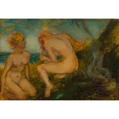 Augustus John, SIRENS BY FIRELIGHT, oil on panel