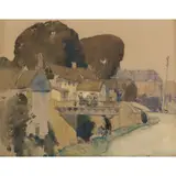 Sir Frank Brangwyn, THE VILLAGE OF LONG, FRANCE, 1910, watercolour on buff paper