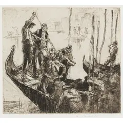 GONDOLAS, VENICE, 1924 by Sir Frank Brangwyn, Etching, sold Jan 2023