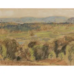 WOODED LANDSCAPE by Sir Frank Brangwyn, pastel on buff paper, sold Jan 2023