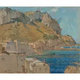 Walter Herbert Allcott, NORTH AFRICAN COASTAL TOWN, pastel on buff paper