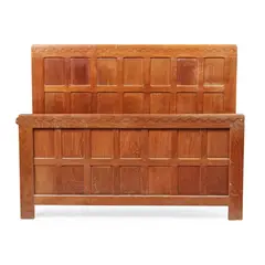 Robert 'Mouseman' Thompson, DOUBLE BEDSTEAD, CIRCA 1970, carved mouse signature to footboard