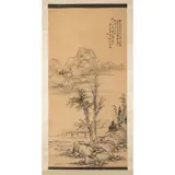 Liu Hui, INK SCROLL PAINTING OF LANDSCAPE, DATED 1906AD, ink and colour on paper