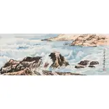 Juanfu Fu, TWO INK PAINTINGS OF LANDSCAPES, 20TH CENTURY, both ink and colour on paper, one painted horizontally with waves crashing on rocks