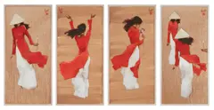 Nguyen Thanh Binh, SCHOOLGIRLS, set of four oil on canvas paintings