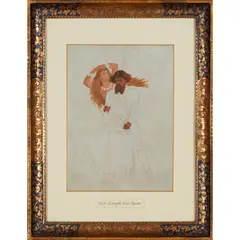 STUDY OF A KNIGHT AND A MAIDEN by Joseph Noel Paton, pencil, red chalk and oil on paper, later inscribed to the mount SIR JOSEPH NOEL PATON, sold Oct 2021