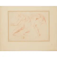 George Frederic Watts, STUDIES OF THE MALE NUDE, red chalk on paper, unsigned